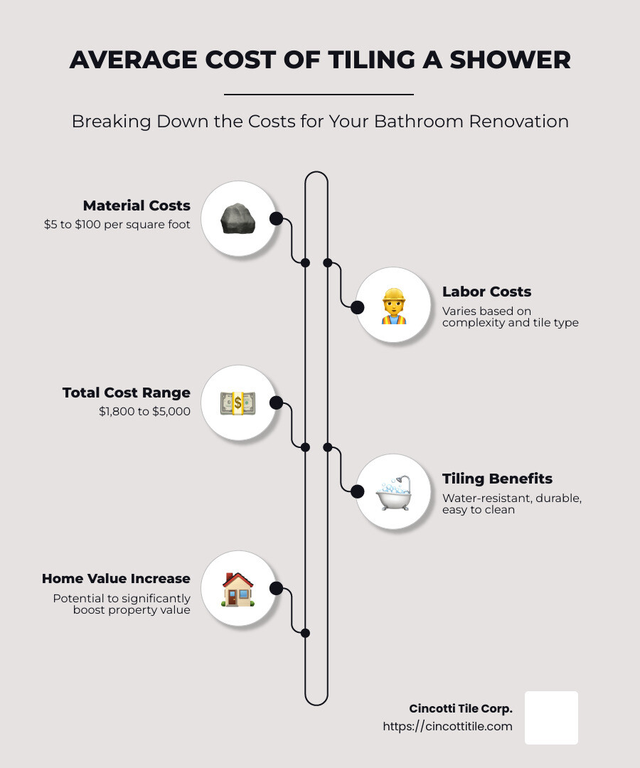 Cost breakdown of shower tiling - average cost of tiling a shower infographic infographic-line-5-steps-neat_beige