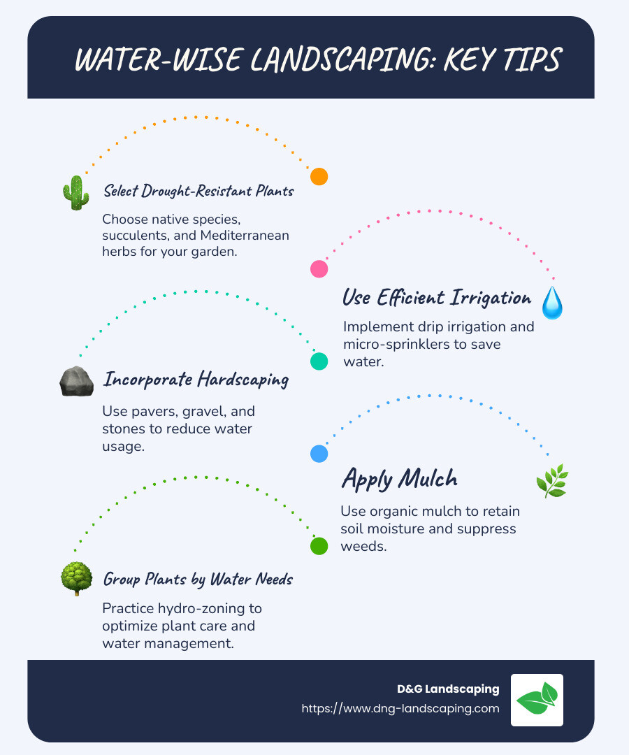 Water-Wise Landscaping: Cheatsheet for Beginners - drought resistant landscaping infographic infographic-line-5-steps-blues-accent_colors