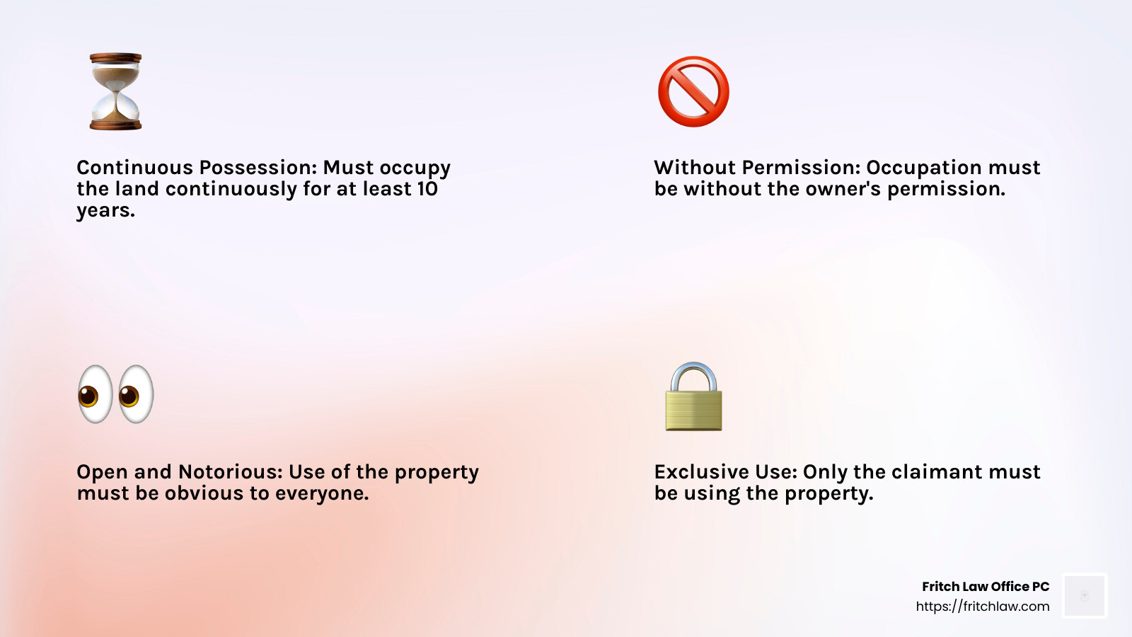 Adverse Possession Requirements - real estate law indiana infographic 4_facts_emoji_light-gradient