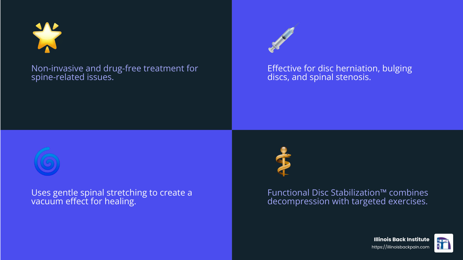 Functional Disc Stabilization™ is a non-invasive, non-surgical, and drug-free back pain treatment that has proven success with tens of thousands of patients - Spinal decompression in Arlington Heights, Illinois infographic 4<em>facts</em>emoji_blue Functional Disc Stabilization™ is a non-invasive, non-surgical, and drug-free back pain treatment that has proven success with tens of thousands of patients - Spinal decompression in Arlington Heights, Illinois infographic 4<em>facts</em>emoji_blue