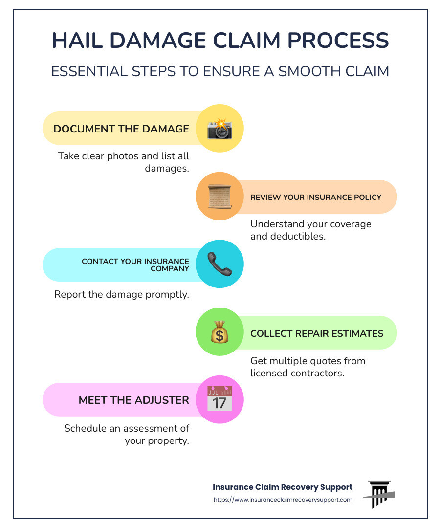 Quick Guide to Hail Damage Claims - Hail damage claim process infographic infographic-line-5-steps-colors