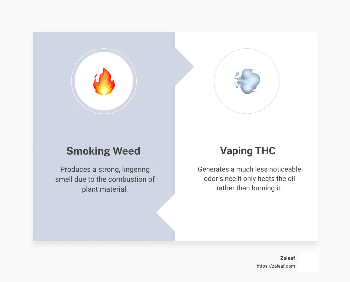 Comparison of THC vape pens vs. smoking weed odor - do thc vape pens smell infographic comparison-2-items-formal