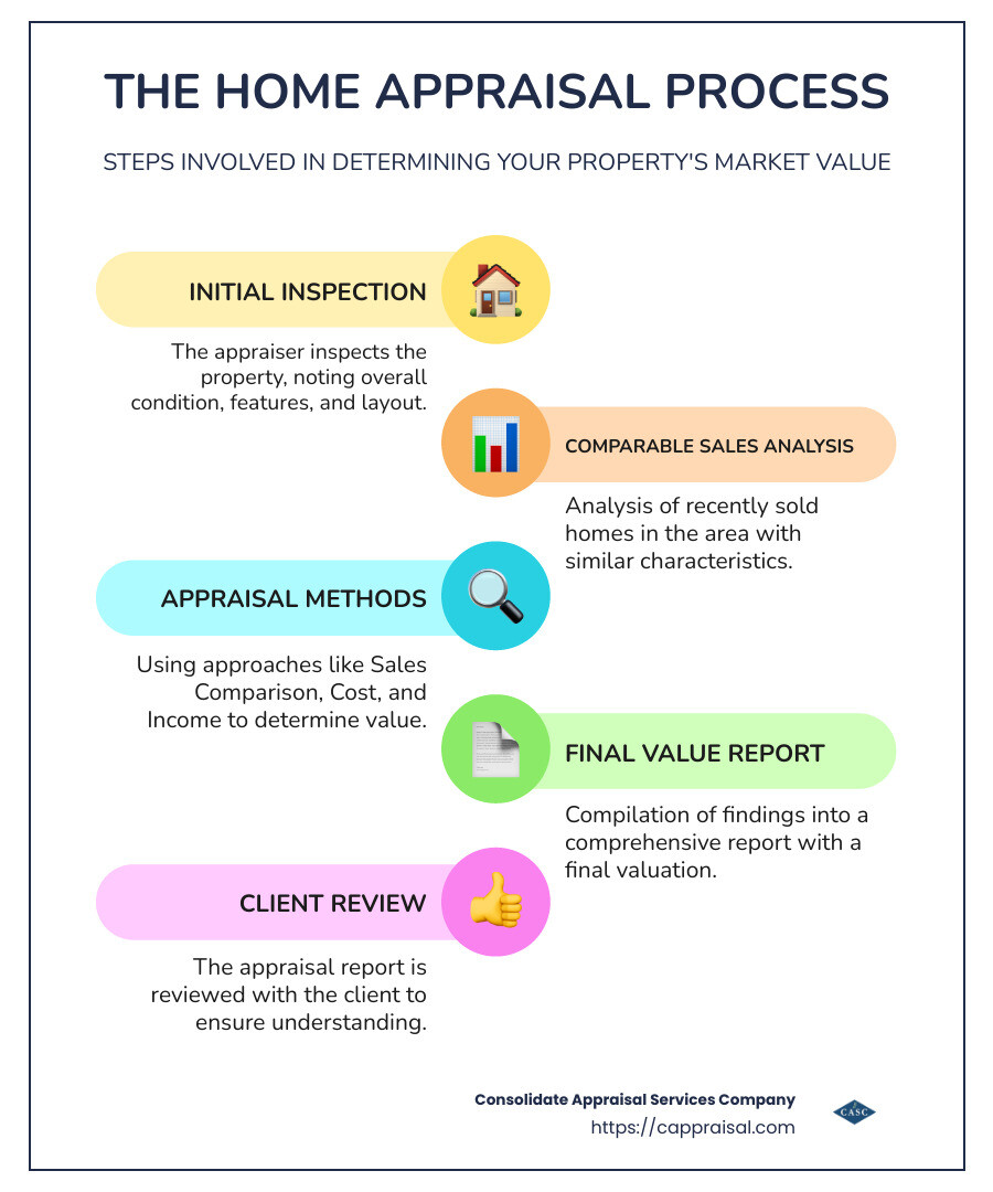 home appraisal process infographic, showing steps like 'initial inspection', 'comparable sales analysis', and 'final value report' - home appraisal near me infographic infographic-line-5-steps-colors home appraisal process infographic, showing steps like 'initial inspection', 'comparable sales analysis', and 'final value report' - home appraisal near me infographic infographic-line-5-steps-colors