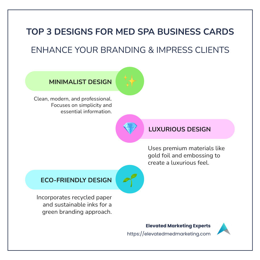 Overview of best medical spa business card designs and their benefits - medical spa business cards infographic infographic-line-3-steps-colors