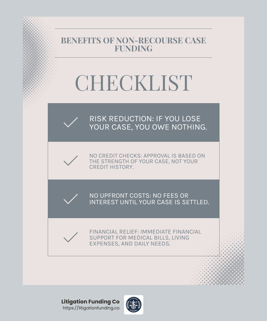 Financial Relief - non-recourse case funding infographic checklist-light-blue-grey