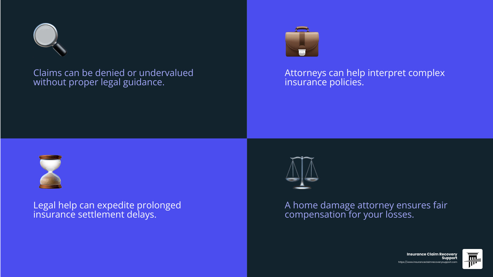 Legal expertise and negotiation skills are crucial in dealing with insurance companies. - home damage attorney infographic 4_facts_emoji_blue