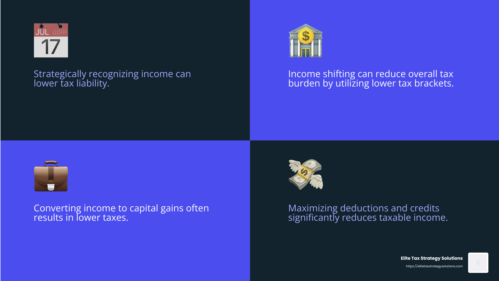 Maximizing Deductions and Credits - wealth management tax planning infographic 4_facts_emoji_blue