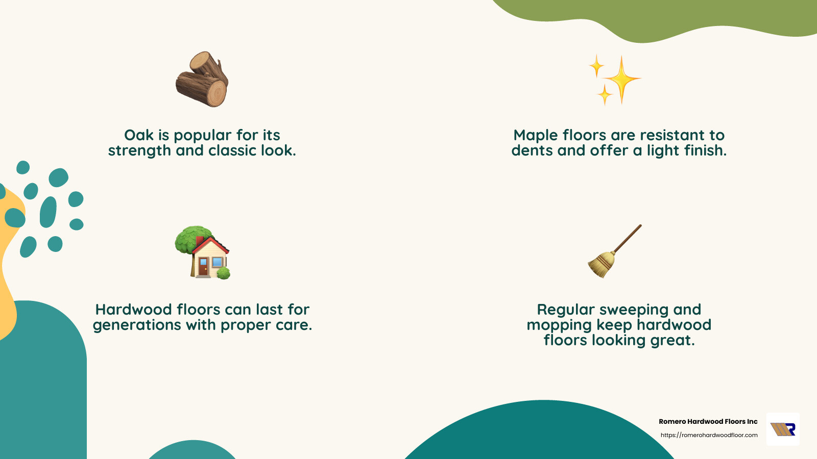 Hardwood floors are low-maintenance compared to other flooring options - professional hard wood floor contractor infographic 4_facts_emoji_nature