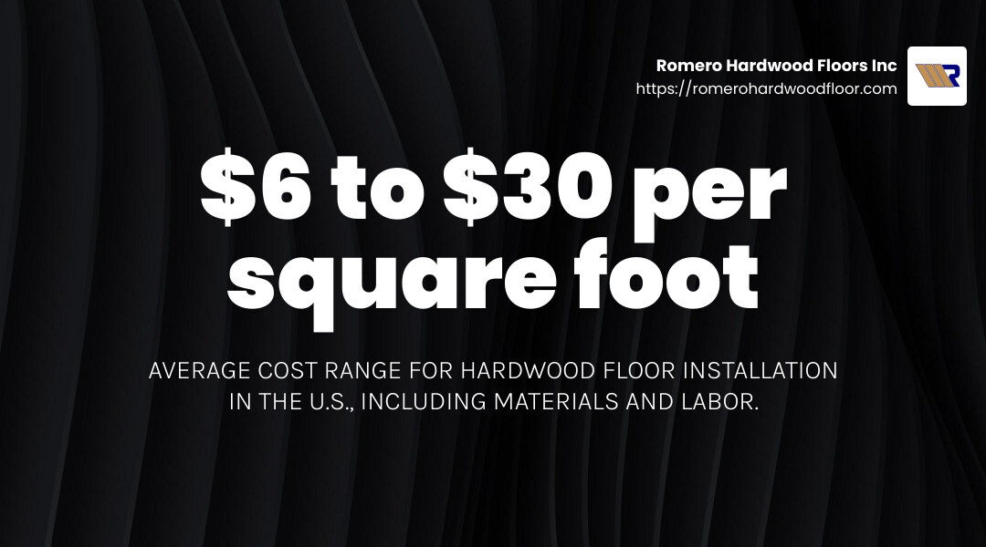 Average cost per square foot for hardwood floor installation - professional hard wood floor contractor infographic simple-stat-landscape-dark