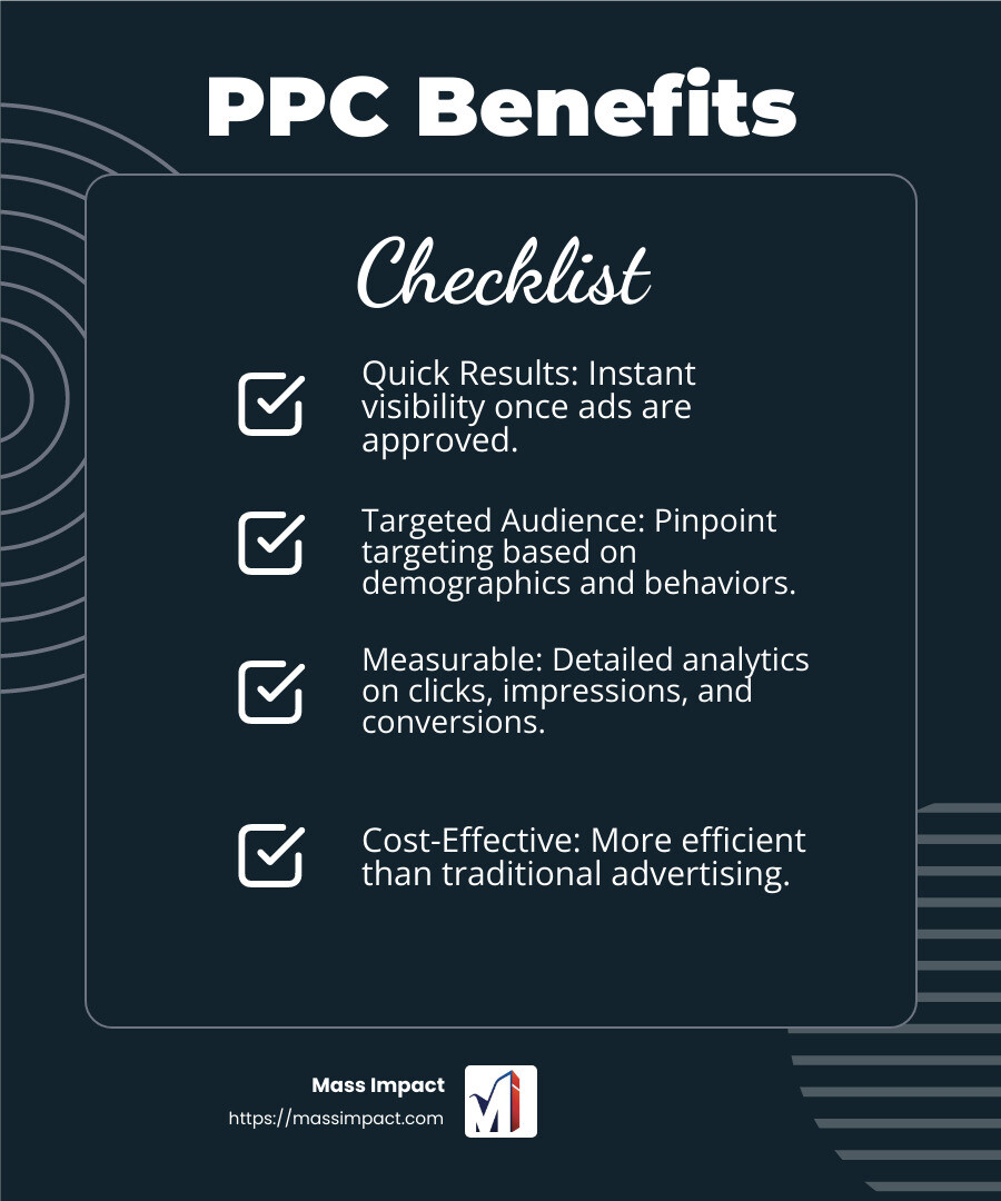 PPC Advertising Statistics - what is ppc advertising infographic checklist-dark-blue