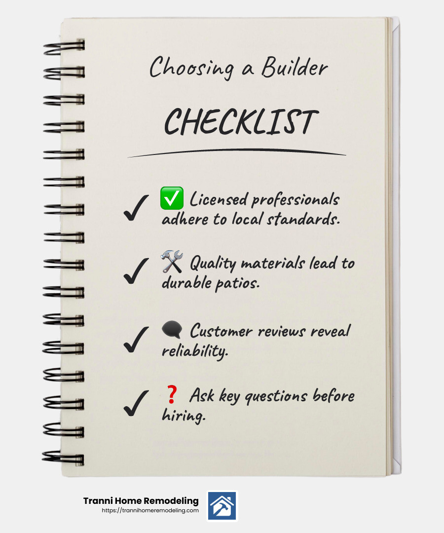 Customer satisfaction is a key indicator of a builder's reliability and quality. - wood patio builders near me infographic checklist-notebook