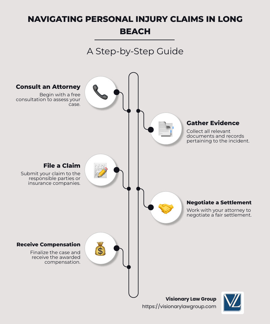 Infographic showcasing top personal injury attorneys in Long Beach, complete with lawyer profiles, years of experience, and practice areas - Long Beach personal injury attorney infographic infographic-line-5-steps-neat_beige