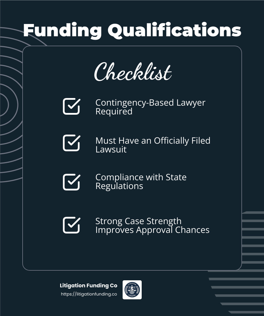 Employment lawsuit funding can provide financial relief during a challenging time. - employment lawsuit funding infographic checklist-dark-blue