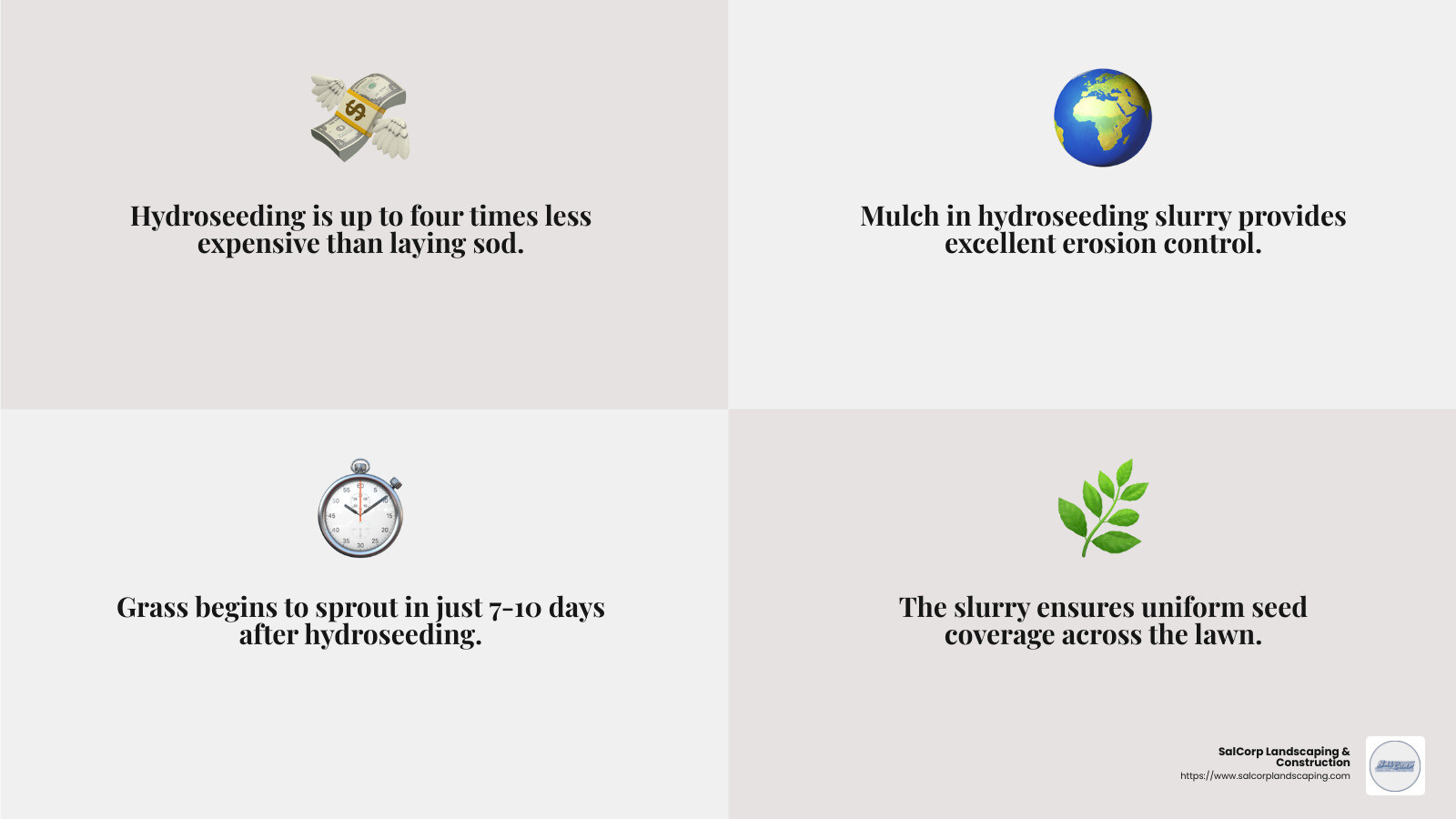 Fast germination in hydroseeding - spray on grass seed infographic 4_facts_emoji_grey