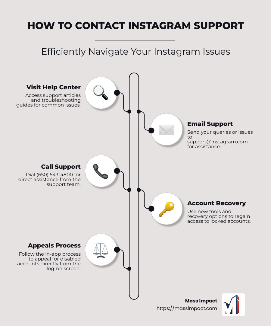 Infographic on Contact Instagram Support Methods - contact instagram support infographic infographic-line-5-steps-neat_beige