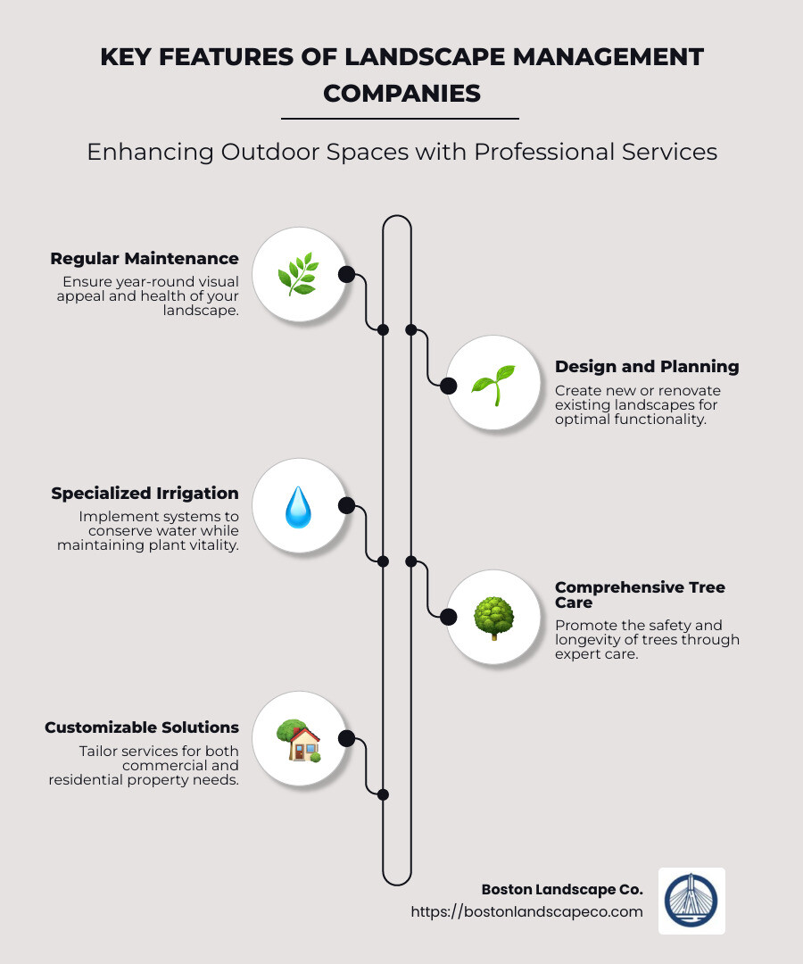 Overview of key services offered by landscape management companies - landscape management companies infographic infographic-line-5-steps-neat_beige