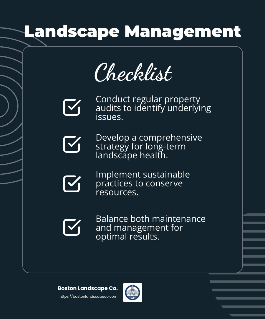 Landscape Management Strategy - landscape management companies infographic checklist-dark-blue