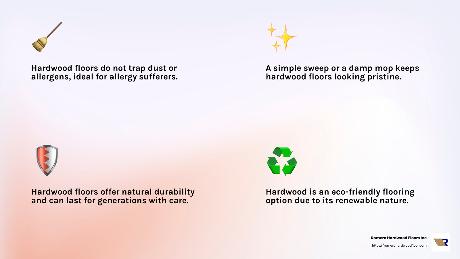Hardwood floors are easy to maintain - Hardwood floors for bedrooms infographic 4_facts_emoji_light-gradient