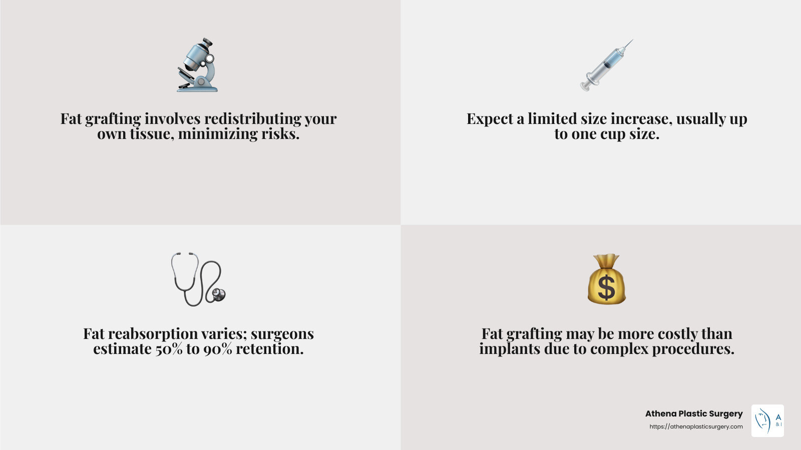 Fat Transfer Breast Augmentation: Pros and Cons - fat grafting breast cost infographic 4_facts_emoji_grey