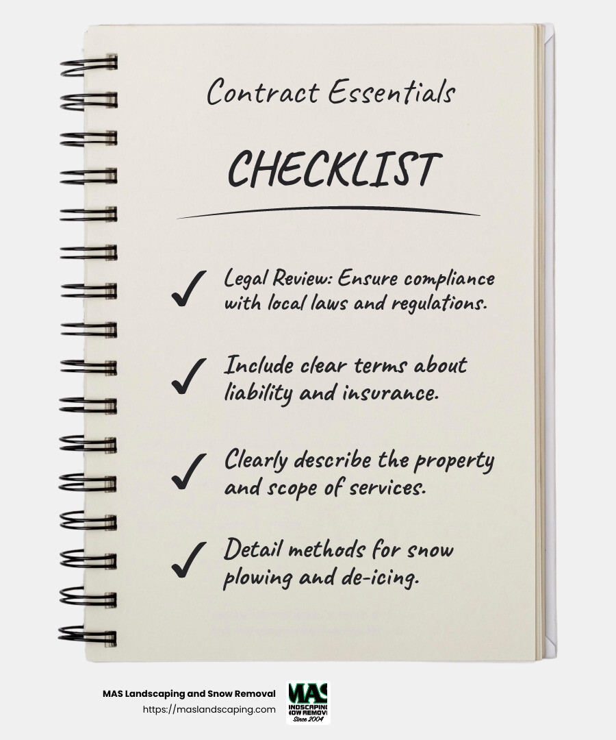Key Elements of Snow Removal Contracts - snow removal contracts infographic checklist-notebook