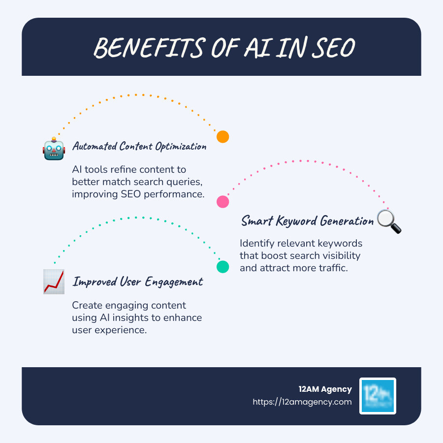 Infographic highlighting the benefits of AI in SEO, including content optimization, keyword generation, and user engagement improvements - open ai seo infographic infographic-line-3-steps-blues-accent_colors