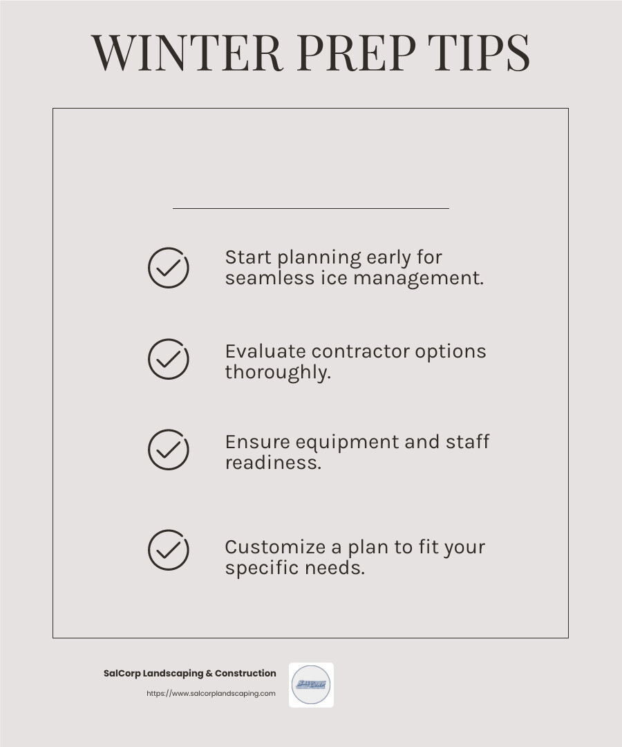Plan Early for Winter Safety - commercial ice management contractor infographic checklist-light-beige