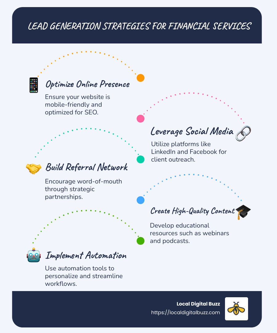 Infographic on Lead Generation for Financial Services Strategies - Lead generation for financial services infographic infographic-line-5-steps-blues-accent_colors