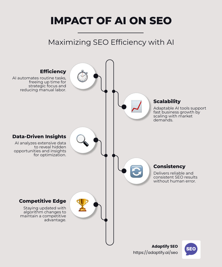The impact of AI on SEO: Efficiency, Scalability, and Insights - AI SEO agency infographic infographic-line-5-steps-neat_beige
