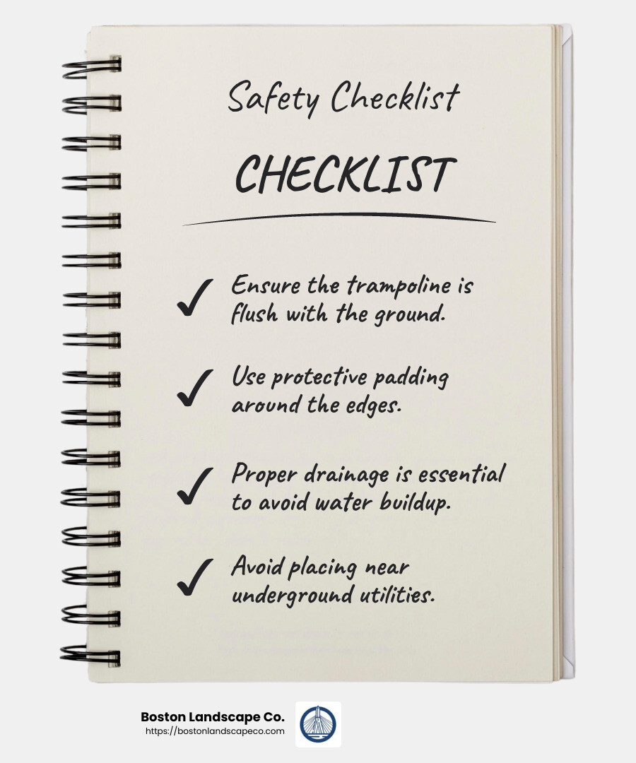Safety first: Always ensure your trampoline is level and well-padded - how to build trampoline in ground infographic checklist-notebook