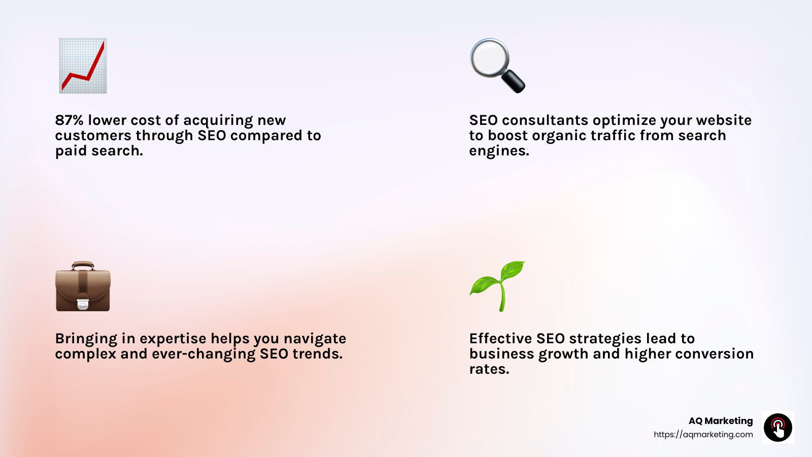 SEO helps your company grow - search engine optimization consultant infographic 4_facts_emoji_light-gradient