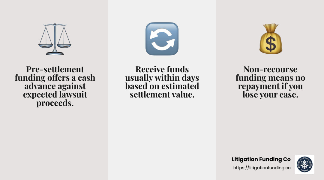 Non-recourse funding means no repayment if you lose - pre settlement solutions infographic 3_facts_emoji_grey
