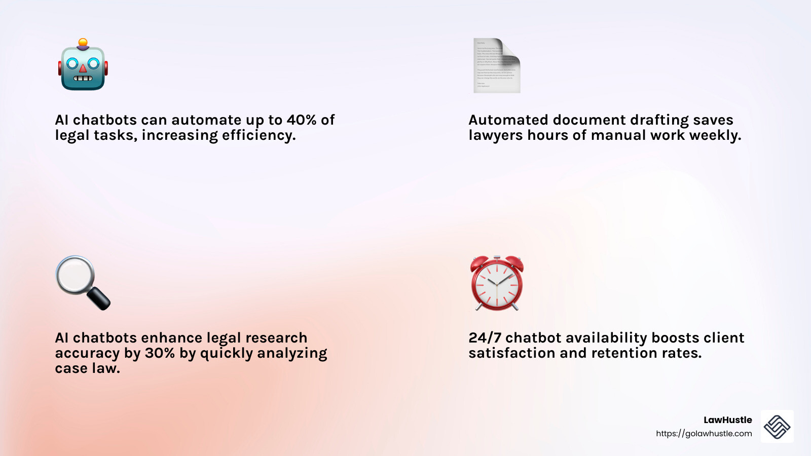 AI chatbots improve legal productivity and efficiency - AI chatbot for lawyers infographic 4_facts_emoji_light-gradient