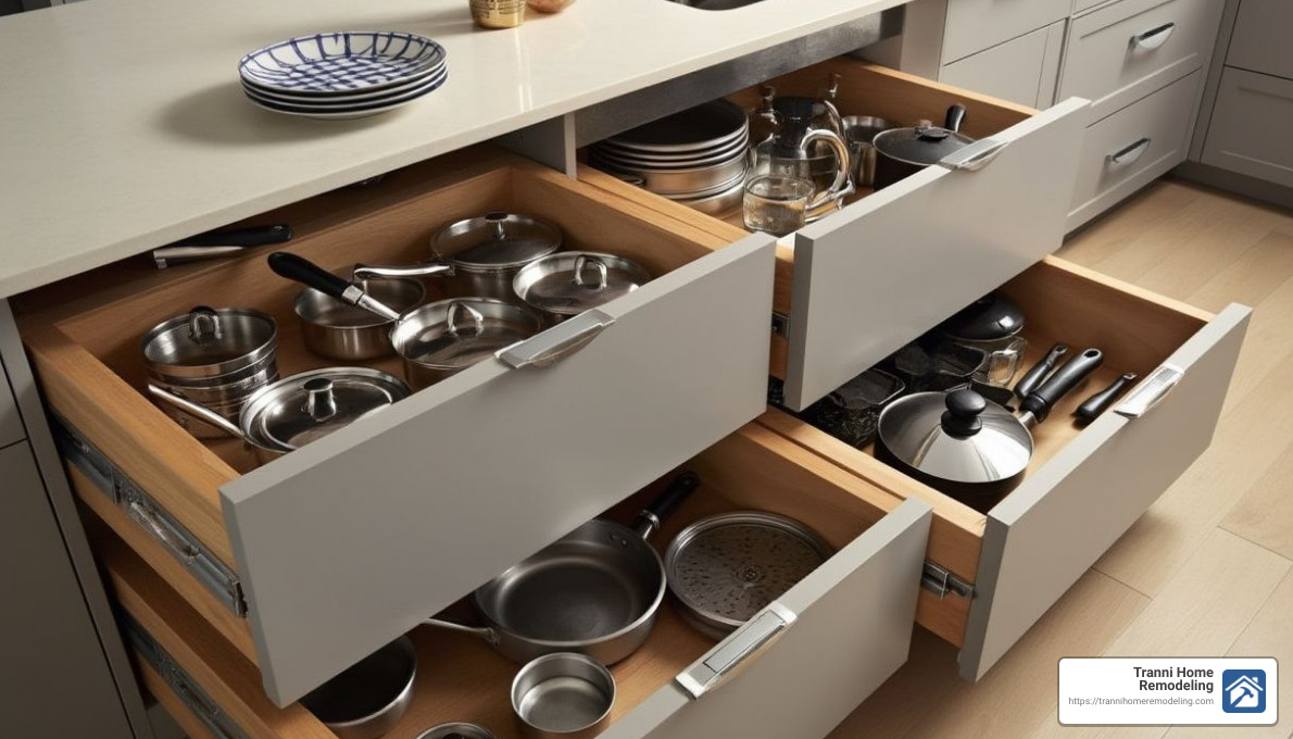 Transform Your Kitchen with These Pantry Cabinet Ideas 2 Deep drawers in a kitchen pantry - pantry cabinet ideas