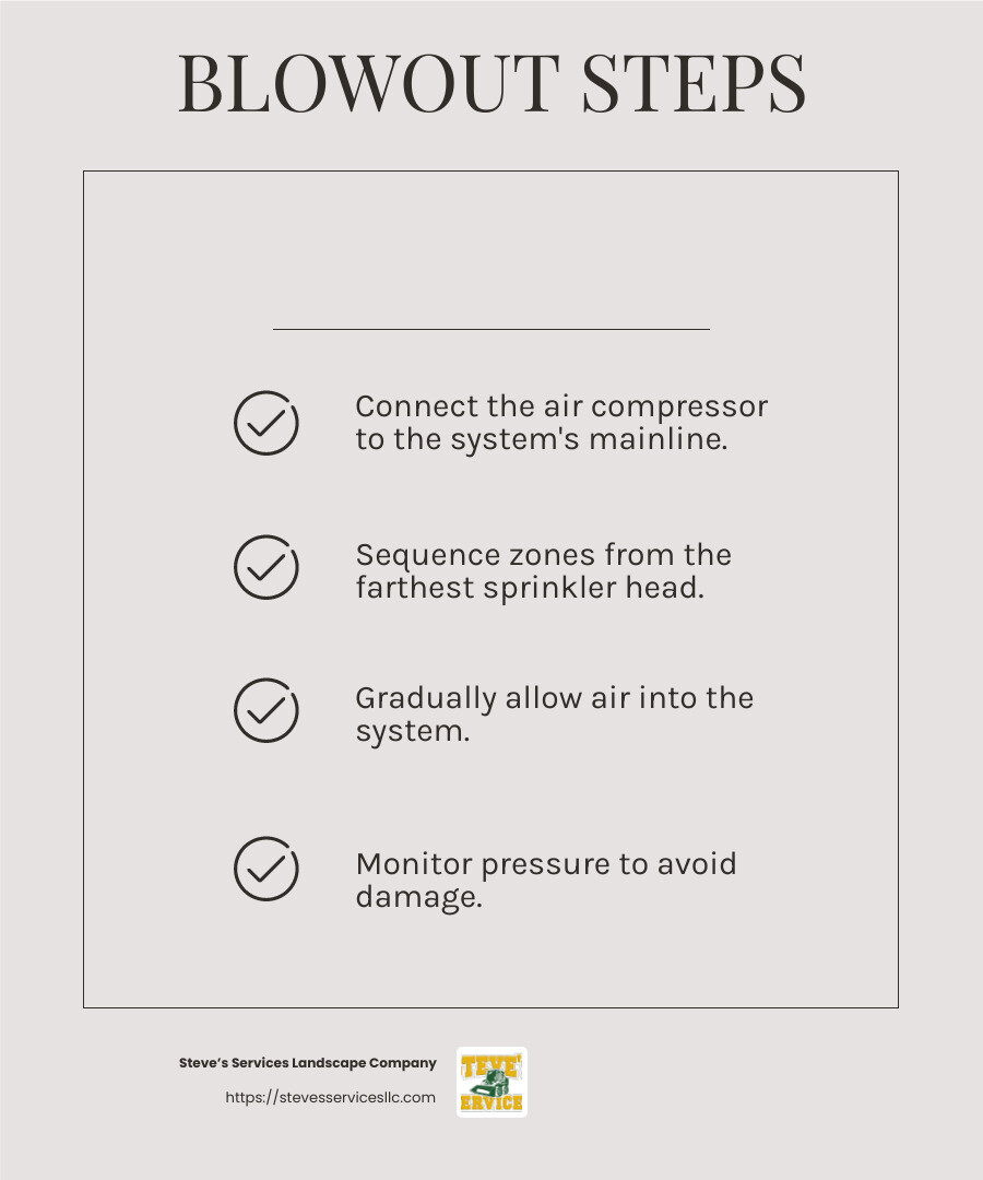 Choosing the right air compressor can make all the difference in effectively blowing out your irrigation system. - how to blow out irrigation system infographic checklist-light-beige