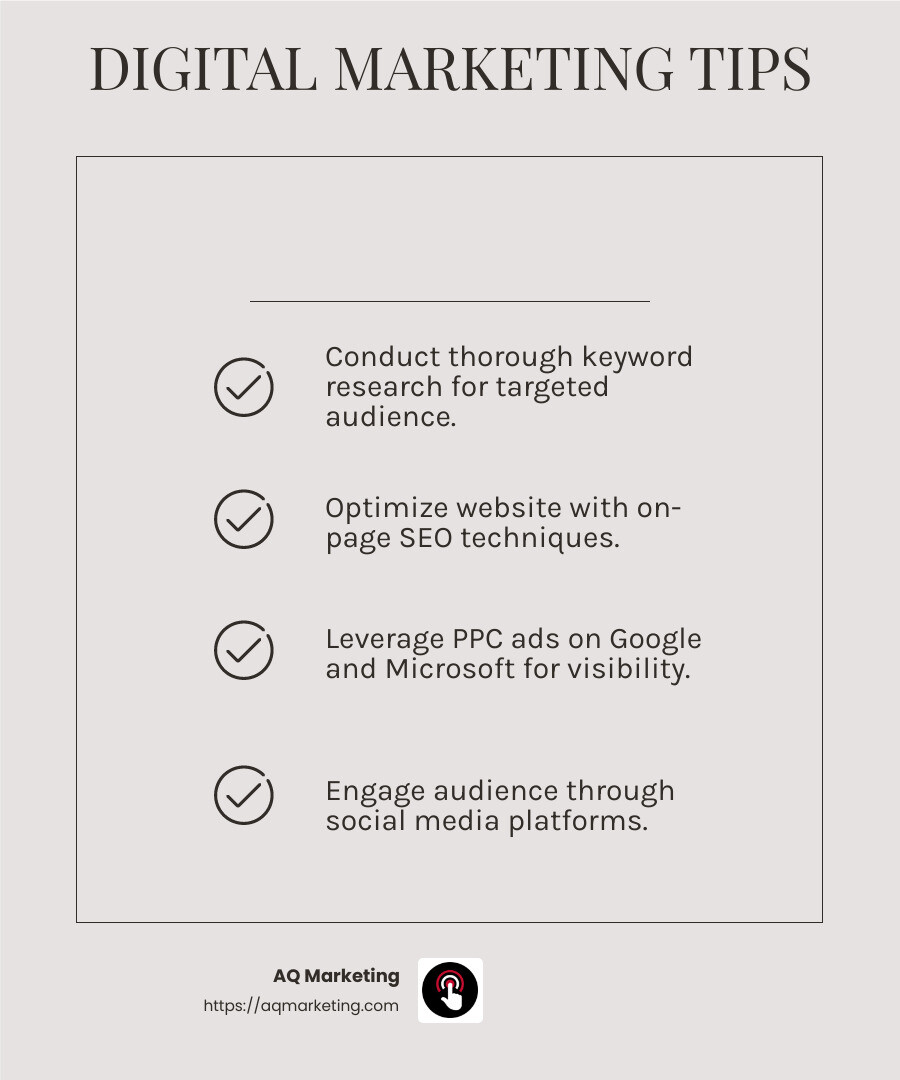 Local SEO and Google My Business optimization are crucial for home services businesses. - Digital marketing for home services infographic checklist-light-beige