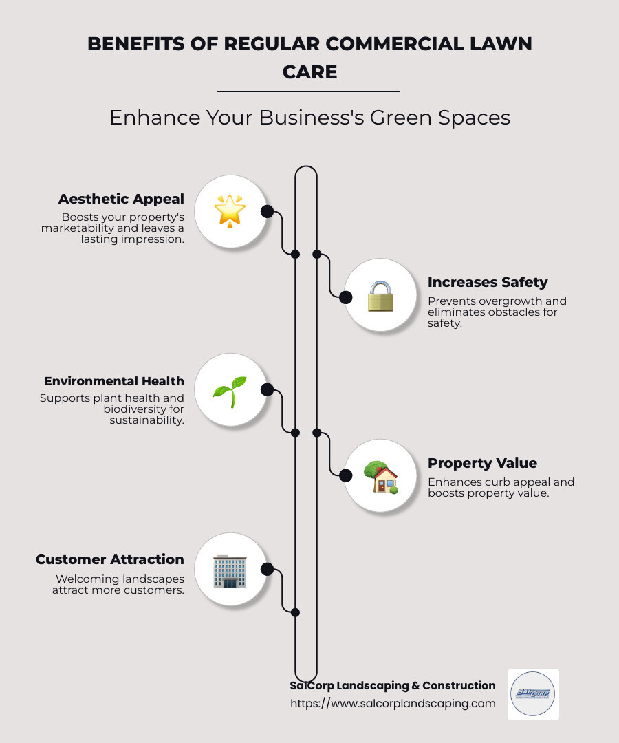 Benefits of Commercial Lawn Care Services - Improves curb appeal, boosts property value, ensures safety - commercial lawn care service infographic infographic-line-5-steps-neat_beige