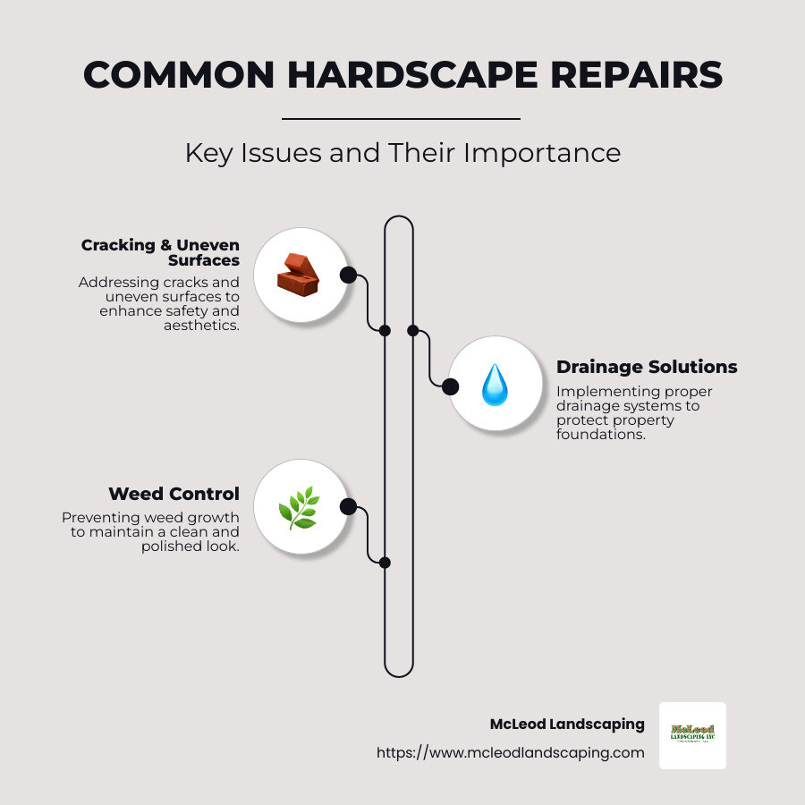 Detailed infographic explaining common hardscape repairs - hardscape repair services infographic infographic-line-3-steps-neat_beige