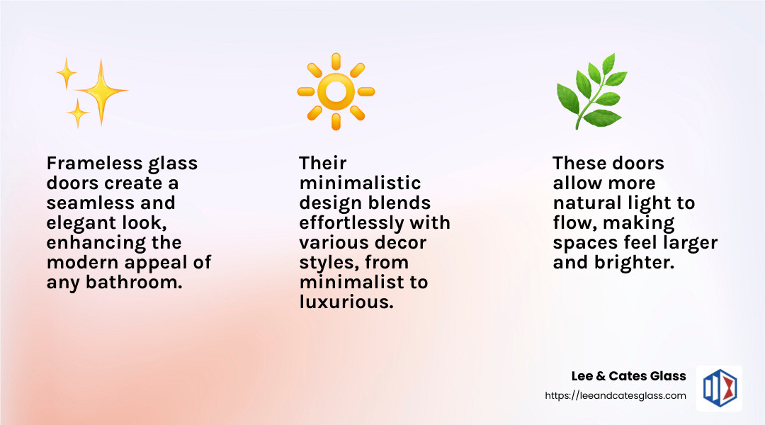 Frameless glass doors offer a sleek, modern look that improves your bathroom's style. - contemporary shower door infographic 3_facts_emoji_light-gradient Frameless glass doors offer a sleek, modern look that improves your bathroom's style. - contemporary shower door infographic 3_facts_emoji_light-gradient