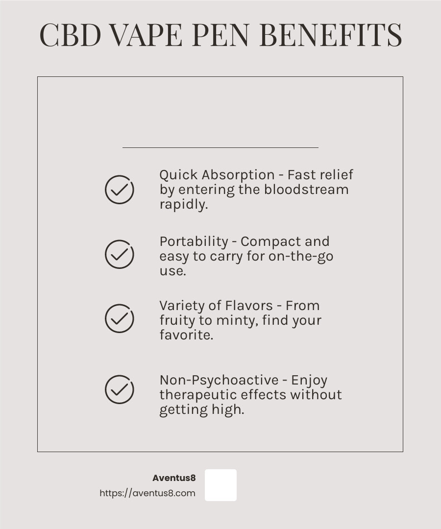 CBD Vape Pen Benefits - Pure CBD vape pens infographic checklist-light-beige