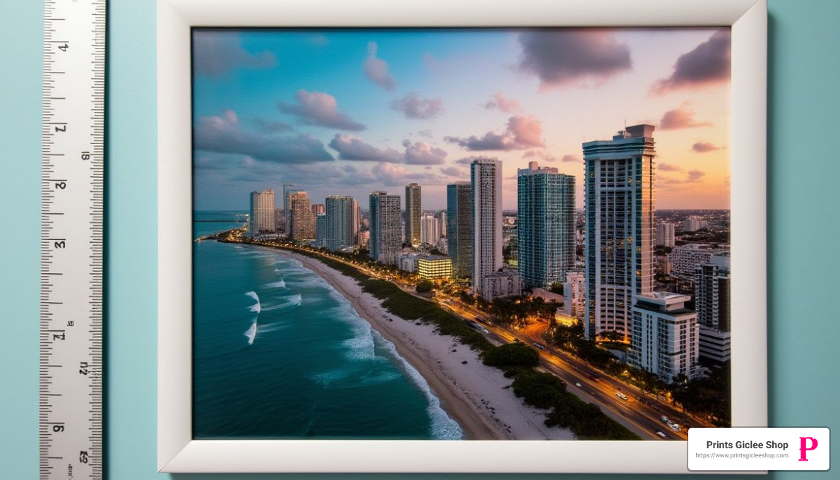 printed photo of Miami Downtown cityscape with a ruler next to it to show the print size - picture ratio printed photo of Miami Downtown cityscape with a ruler next to it to show the print size - picture ratio