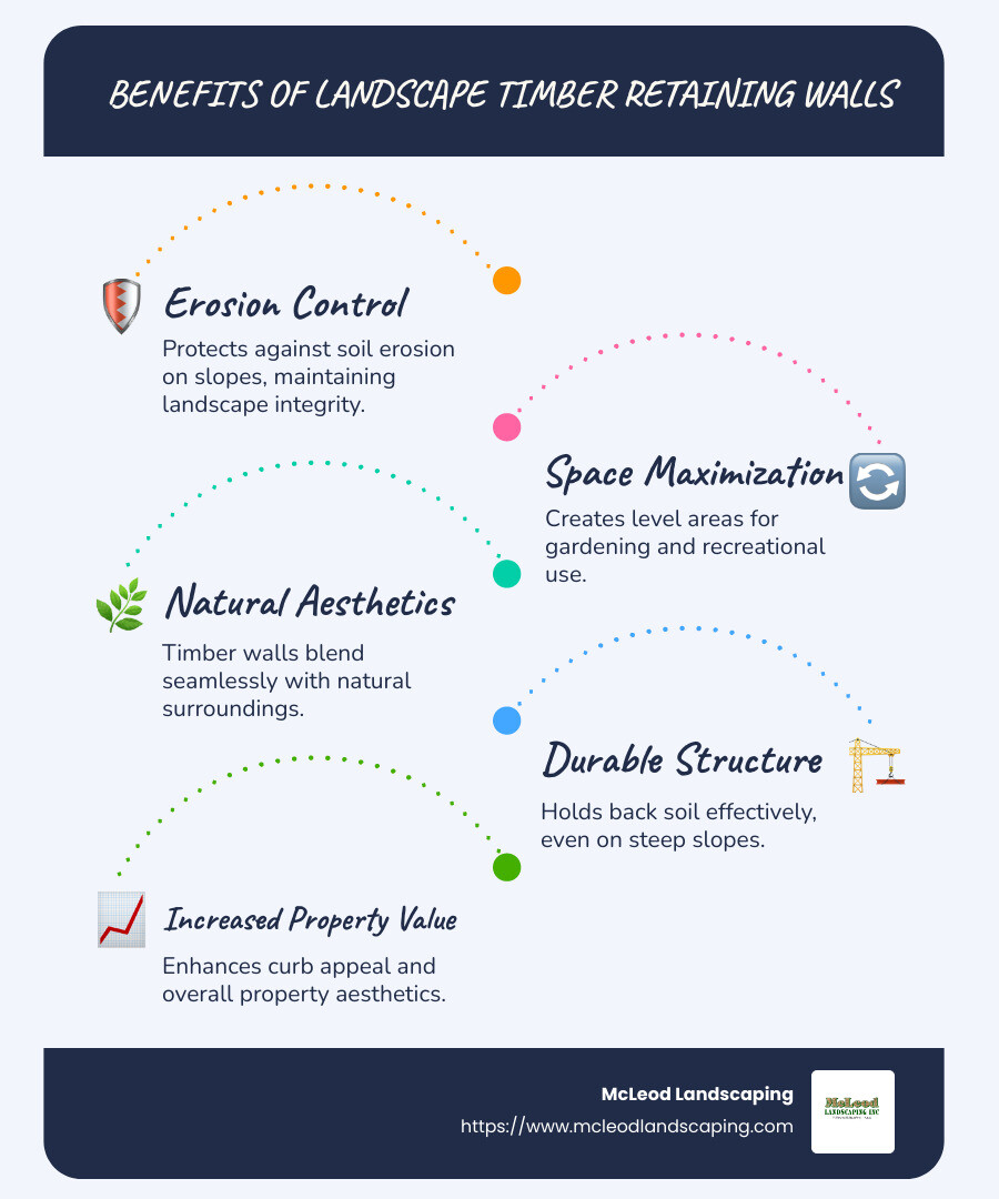 Infographic detailing the benefits, aesthetics, and functionality of landscape timber retaining walls - landscape timber retaining wall infographic infographic-line-5-steps-blues-accent_colors