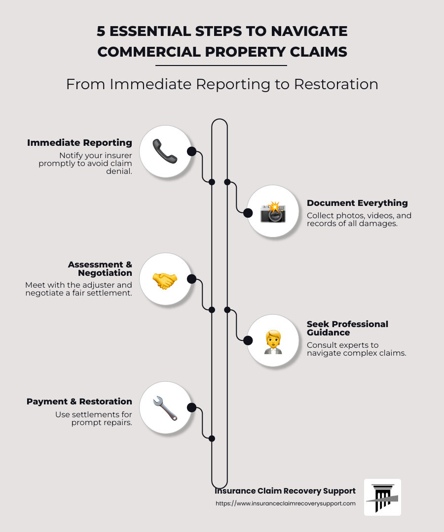 Infographic: 5 Essential Steps to Steer Commercial Property Claims - commercial property claims infographic infographic-line-5-steps-neat_beige
