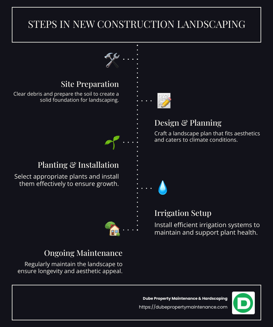 Landscape Planning Stages - new construction landscaping process infographic infographic-line-5-steps-dark