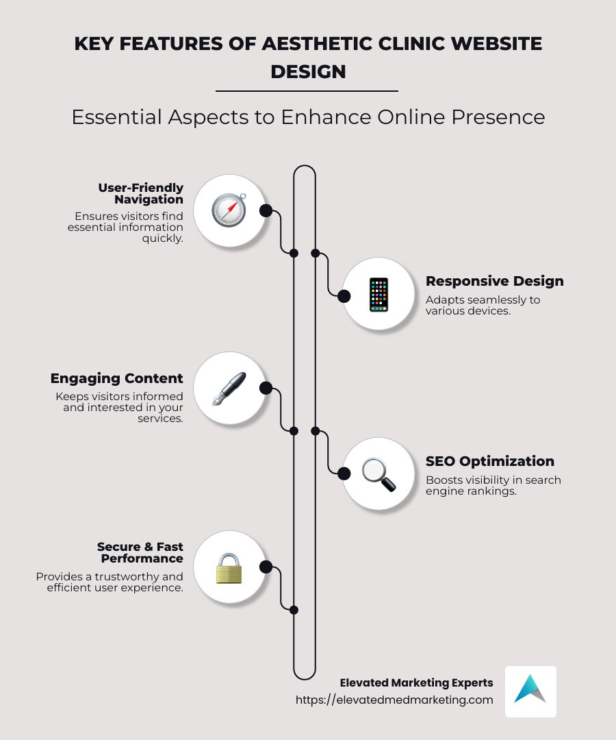 Overview of top features in aesthetic clinic website design - aesthetic clinic website design infographic infographic-line-5-steps-neat_beige