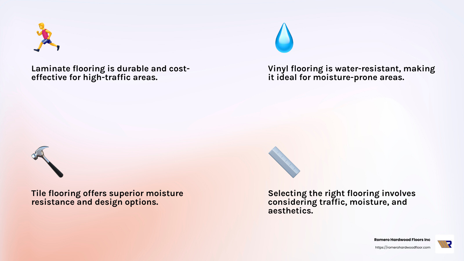 Vinyl flooring is a top pick for moisture-prone spaces due to its water-resistant properties and affordability. - floor installations infographic 4_facts_emoji_light-gradient