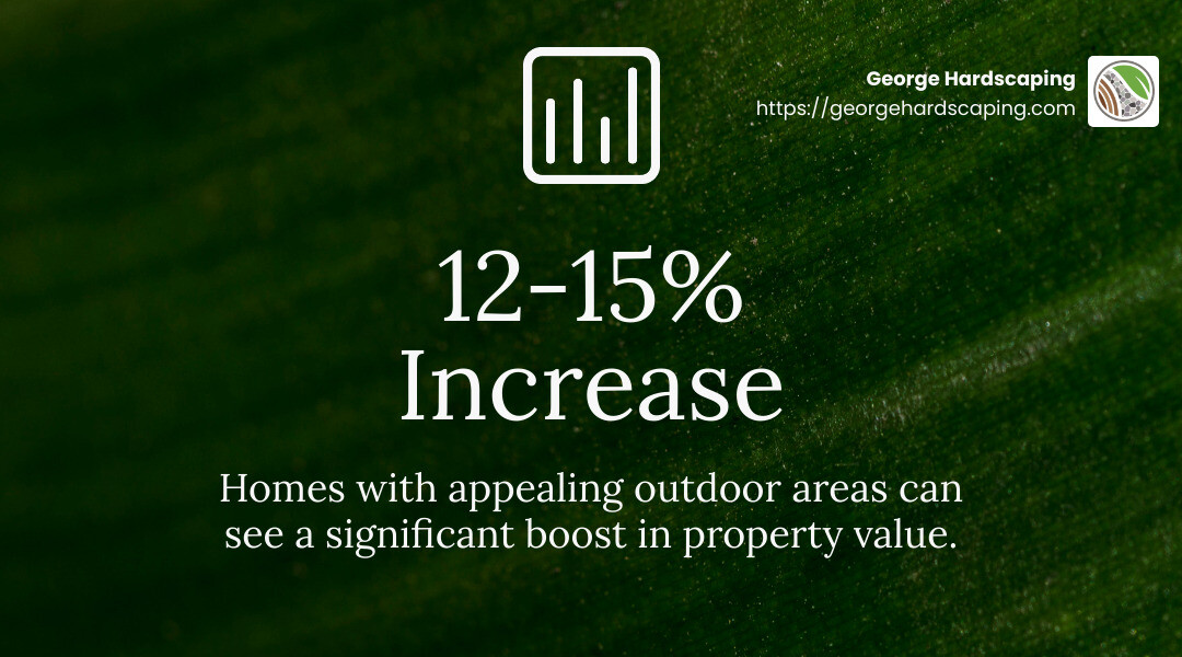 Homes with appealing outdoor areas can see a 12-15% increase in property value. - hardscape landscapers infographic simple-stat-landscape-green