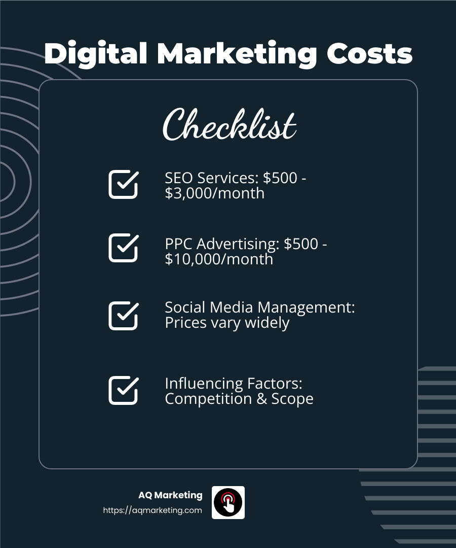 SEO pricing range - digital marketing agencies near me infographic checklist-dark-blue