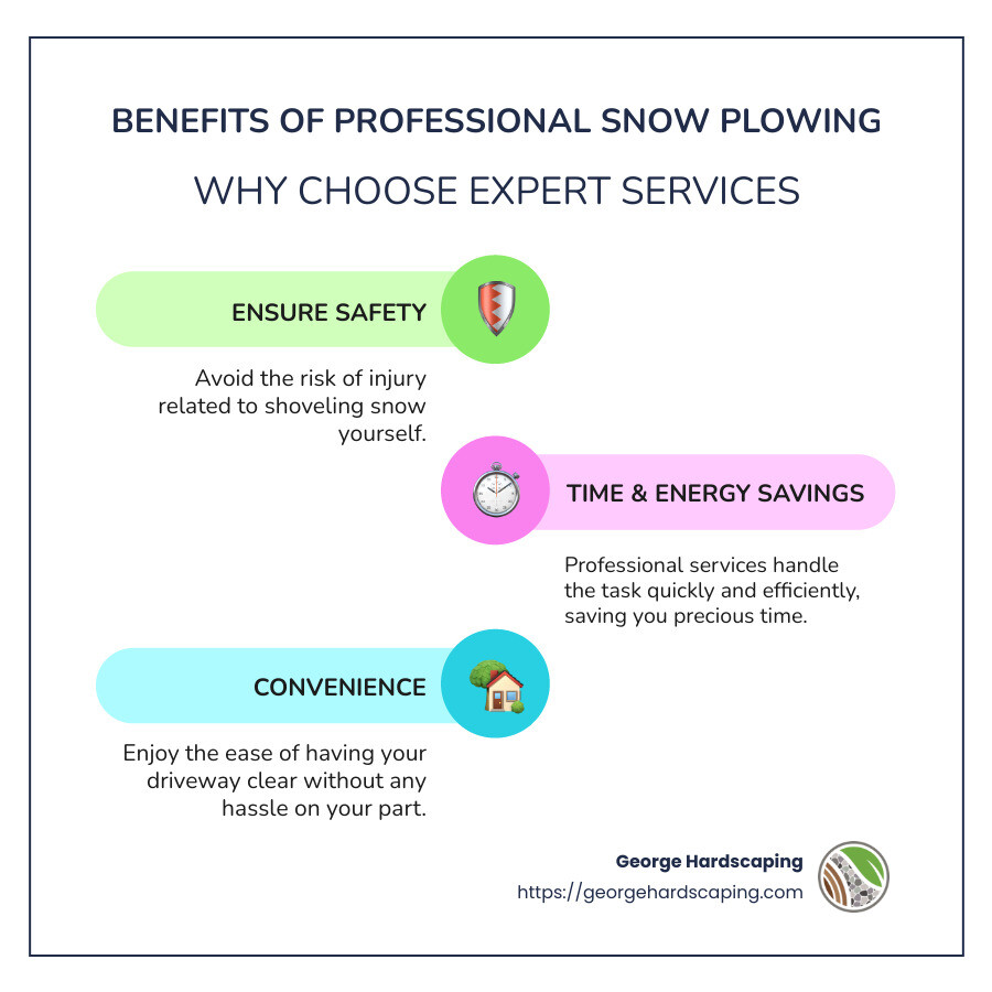 Infographic of Snow Plowing Benefits and Key Features - residential snow plowing near me infographic infographic-line-3-steps-colors