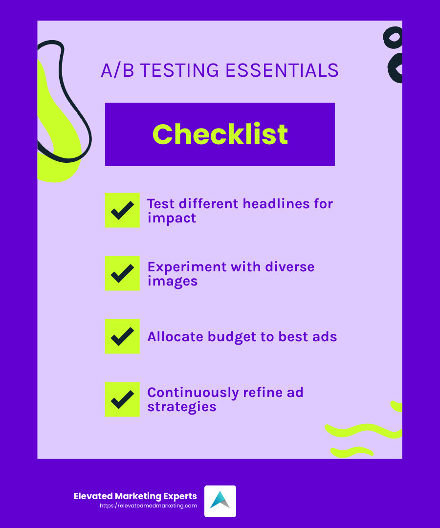 A/B Testing Improves Ad Performance - ppc management for medical spas infographic checklist-fun-neon