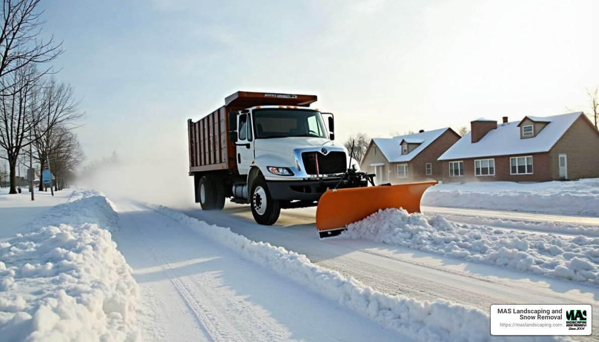 Bobcat S70 on a sidewalk - commercial sidewalk snow plow